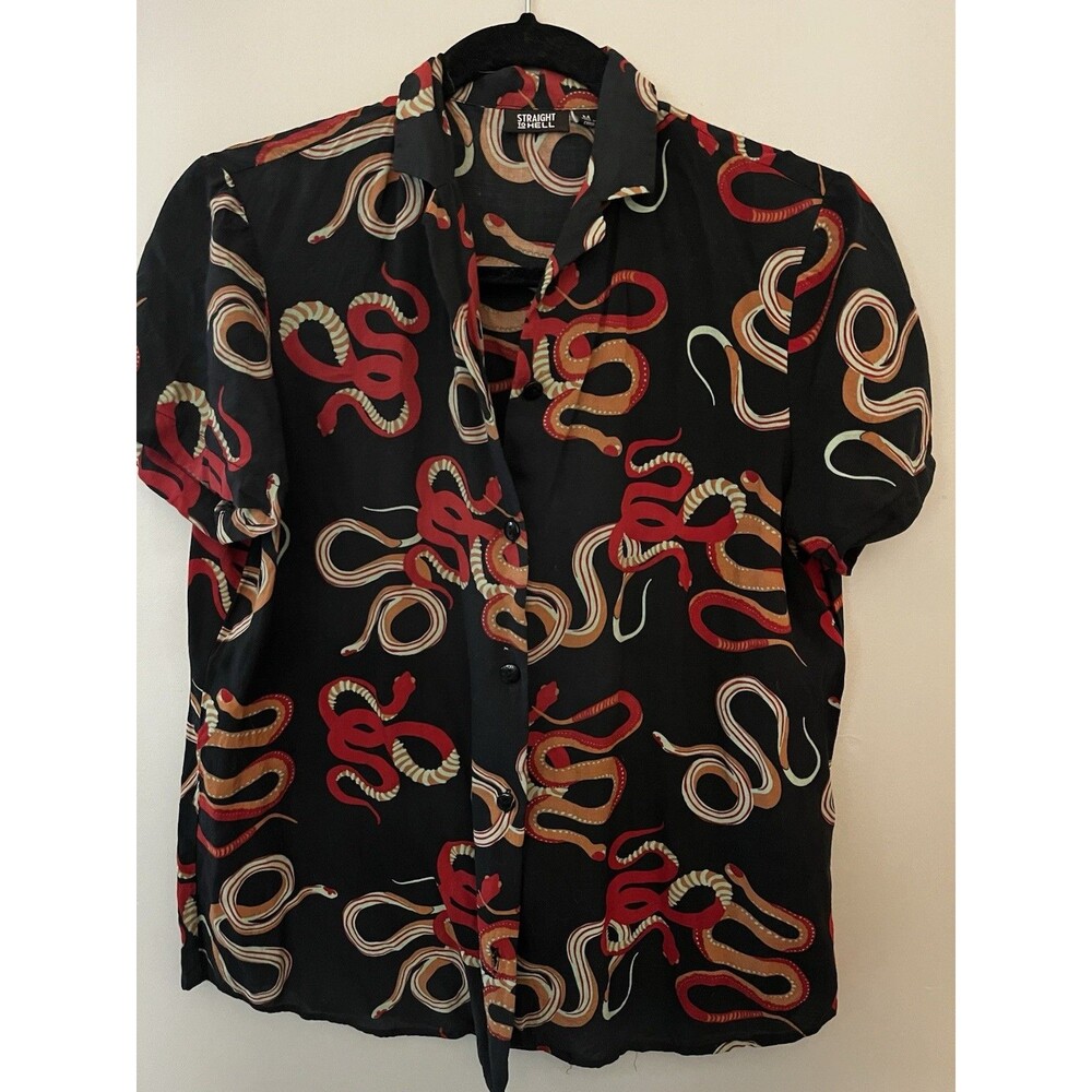 Straight to Hell  STH Men's M Short Sleeve Button-Up Shirt Snake Print